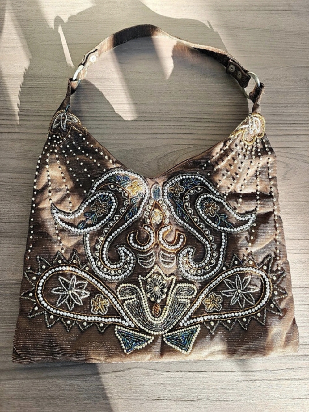 Y2K Vintage Aldo Beaded Paisley Shoulder Bag Brown